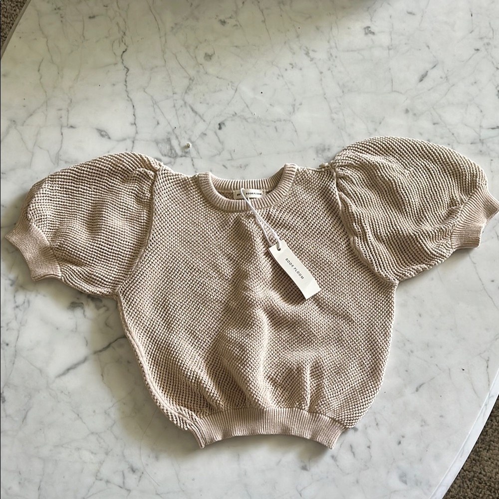 SOOR PLOOM 2/3Y Mimi Maille Coton Bio T-shirt | Beige Puff Sleeve Sweater